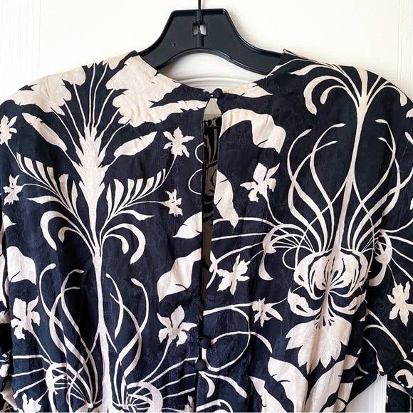 Johanna Ortiz Dress Floral Ruffle Long-Sleeve Jacquard Midi Ecru Black 0 FLAW - Picture 11 of 11